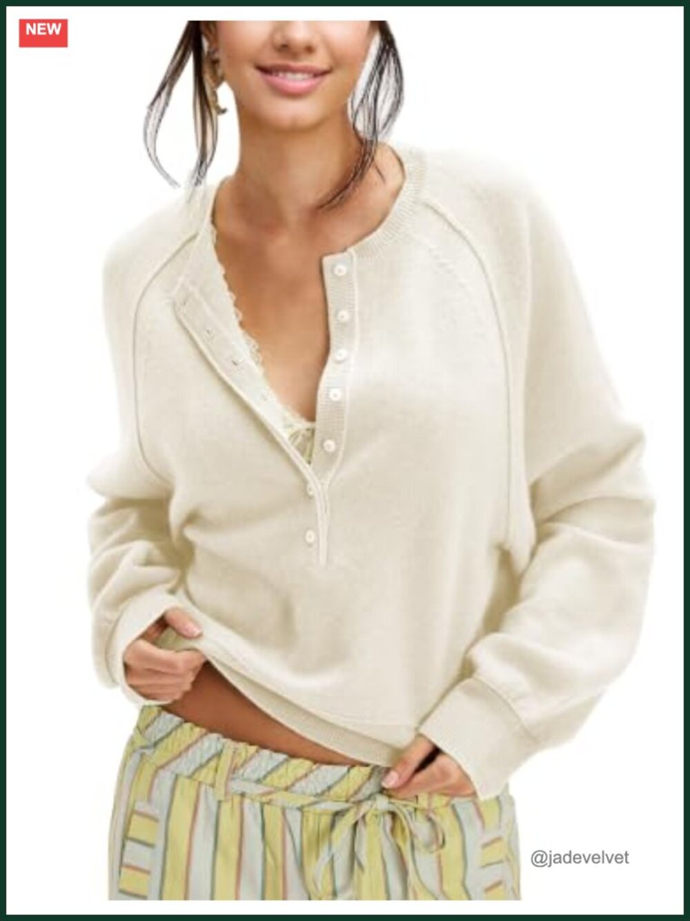 Henley Neck Half Button Knit Sweater Pullover Long Sleeve